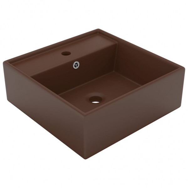 Lavabo cuadrado rebosadero cerámica marrón oscuro mate 41x41 cm M 2