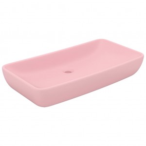 Lavabo de lujo rectangular de cerámica rosa mate 71x38 cm H