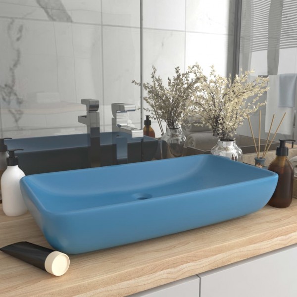 Lavabo de lujo de cerámica rectangular azul claro mate 71x38 cm D