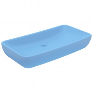 Lavatório luxuoso retangular 71x38 cm cerâmica azul-claro mate H