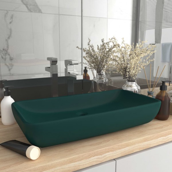 Lavabo rectangular de lujo cerámica verde oscuro mate 71x38cm D