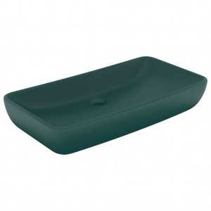 Lavatório luxuoso retangular 71x38cm cerâmica verde-escuro mate H