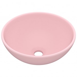 Lavatório WC luxuoso redondo 32.5x14cm cerâmica rosa mate H