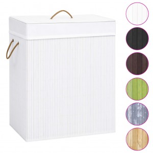 Cesto para roupa suja c/ 2 secções 100 L bambu branco H