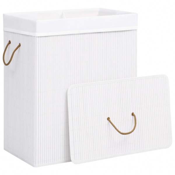 Cesto para roupa suja c/ 2 secções 100 L bambu branco M 3