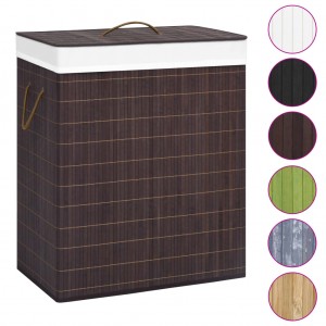 Cesto para roupa suja c/ 2 secções 100 L bambu castanho H