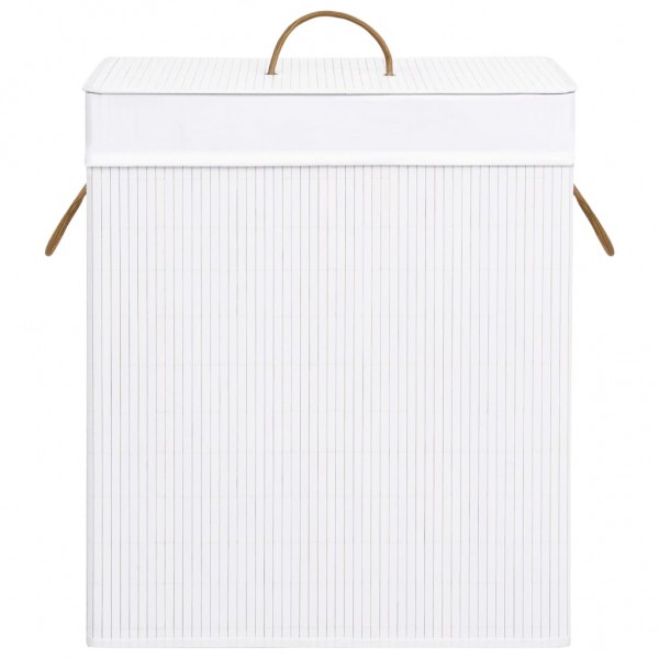 Cesta para la ropa sucia de bambú de una sección blanca 83 l M 4