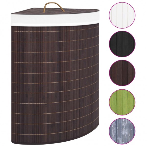 Cesto de canto para roupa suja 60 L bambu castanho M 2