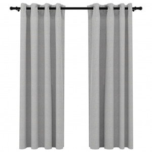 Cortinas opacas con ojales look de lino 2 pzas gris 140x175 cm H