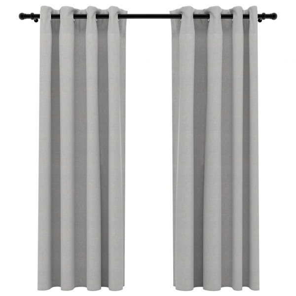 Cortinas opacas con ojales look de lino 2 pzas gris 140x175 cm M 2
