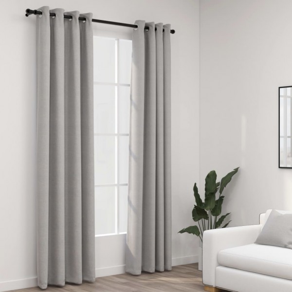 Cortinas opacas con ojales look de lino 2 pzas gris 140x225 cm D