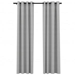Cortinas opacas con ojales look de lino 2 pzas gris 140x225 cm H