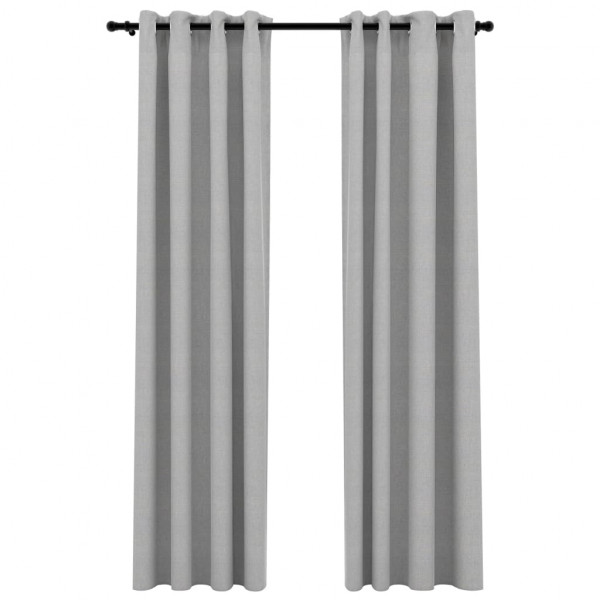 Cortinas opacas con ojales look de lino 2 pzas gris 140x245 cm M 2