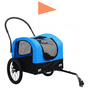 Remolque de bicicleta mascotas carrito 2 en 1 azul y negro H