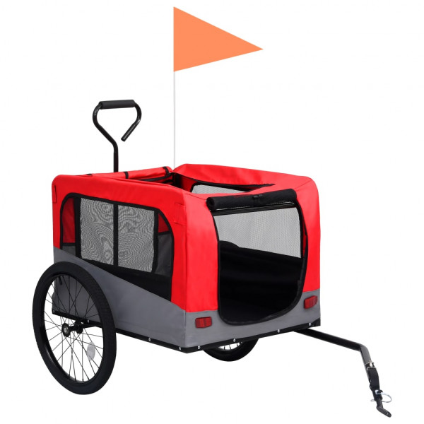 Remolque carro de bicicleta mascotas 2 en 1 rojo y gris M 3