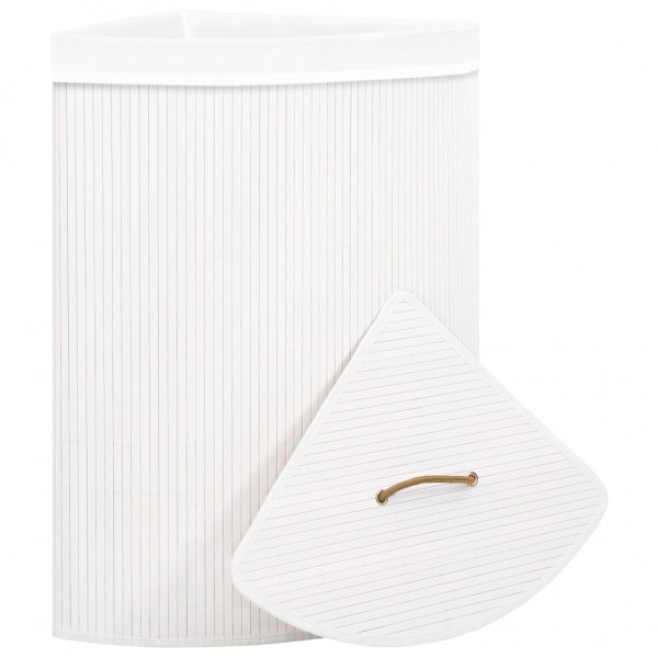 Cesto para la ropa sucia de esquina bambú blanco 60 L M 3