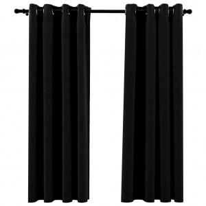 Cortinas opacas con ojales look de lino 2 pzas negro 140x175 cm H