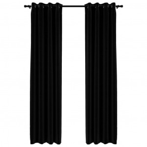 Cortinas opacas aspeto linho c/ ilhós 2 pcs 140x225 cm preto H