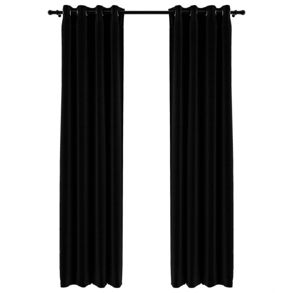 Cortinas opacas aspeto linho c/ ilhós 2 pcs 140x245 cm preto M 2