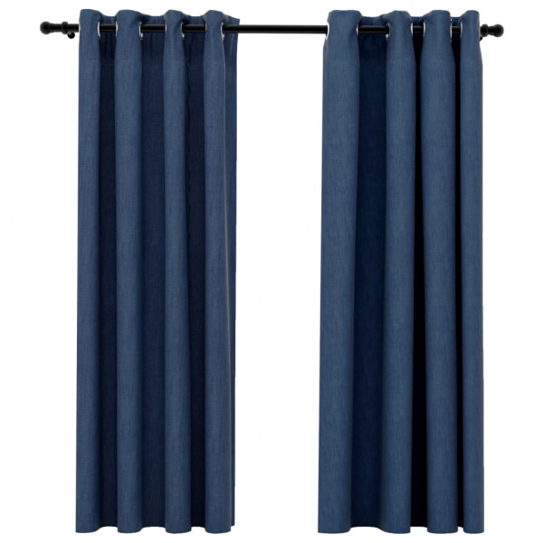 Cortinas opacas con ojales look de lino 2 pzas azul 140x175 cm M 2