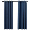 Cortinas opacas con ojales look de lino 2 pzas azul 140x175 cm 2