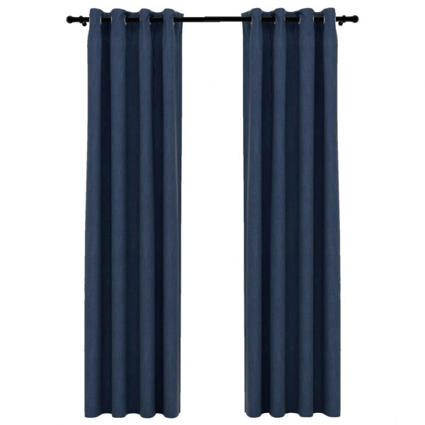 Cortinas opacas con ojales look de lino 2 pzas azul 140x225 cm M 2