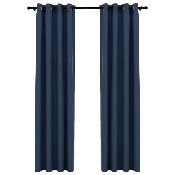 Cortinas opacas aspeto linho c/ ilhós 2 pcs 140x245 cm azul M 2