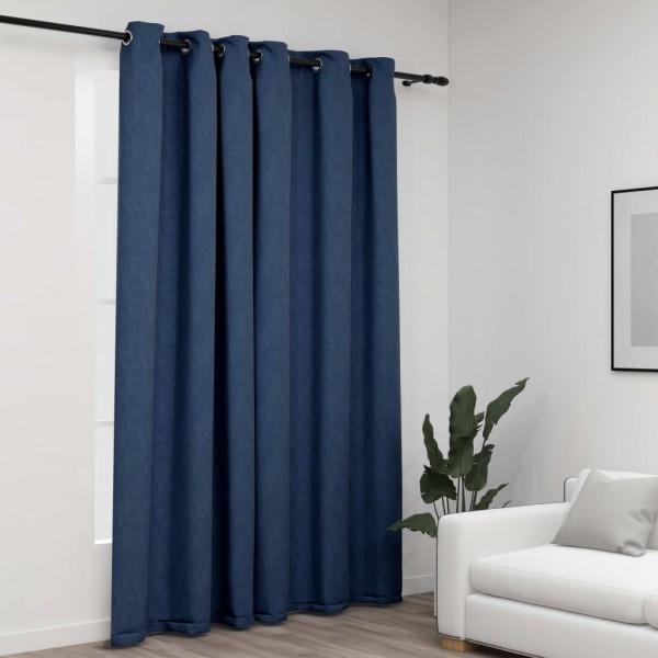 Cortina opaca con ojales look de lino azul 290x245 cm D