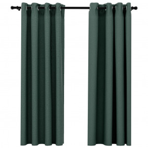 Cortinas opacas con ojales look de lino 2 pzas verde 140x175 cm H