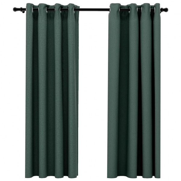 Cortinas opacas con ojales look de lino 2 pzas verde 140x175 cm M 2