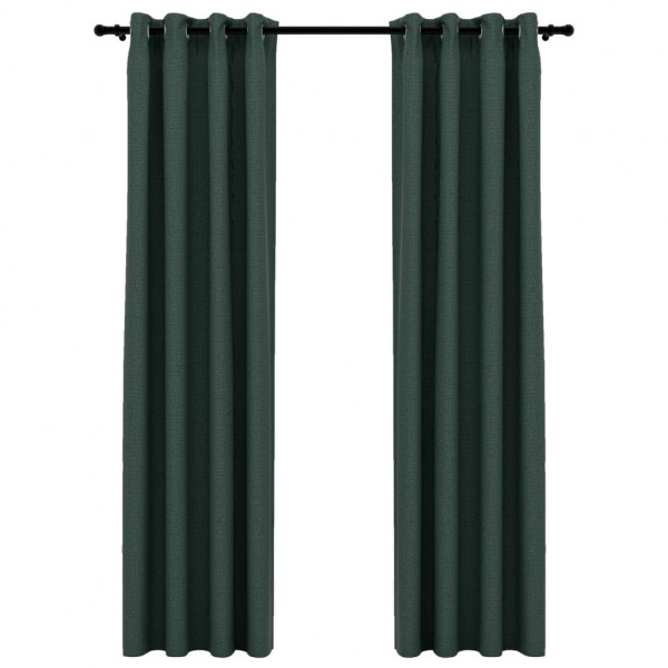 Cortinas opacas aspeto linho c/ ilhós 2 pcs 140x225 cm verde M 2