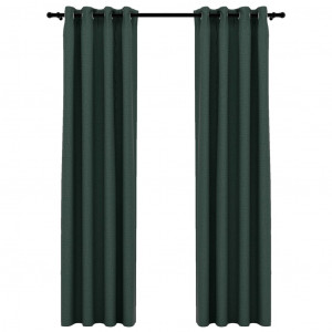 Cortinas opacas aspeto linho c/ ilhós 2 pcs 140x245 cm verde H