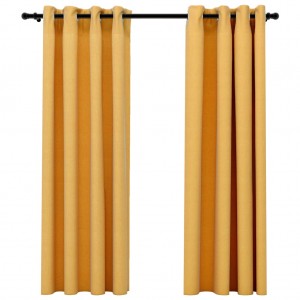 Cortinas opacas con ojales look lino 2 pzas amarillo 140x175 cm H