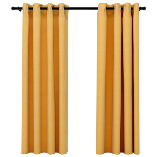 Cortinas opacas aspeto linho c/ ilhós 2 pcs 140x175 cm amarelo M 2