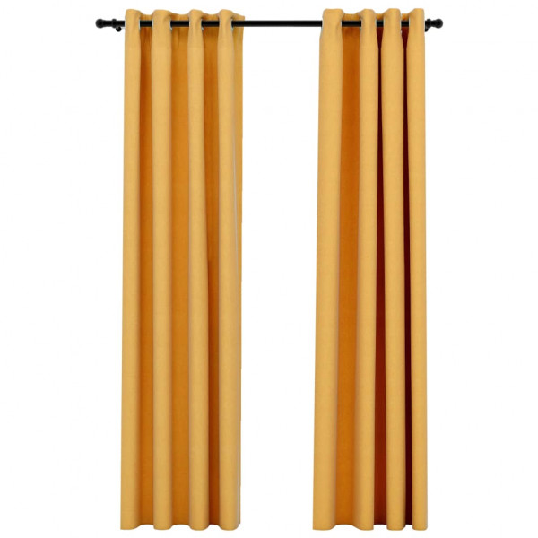 Cortinas opacas aspeto linho c/ ilhós 2 pcs 140x225 cm amarelo M 2