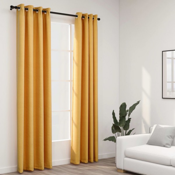 Cortinas opacas con ojales look lino 2 pzas amarillo 140x245 cm D