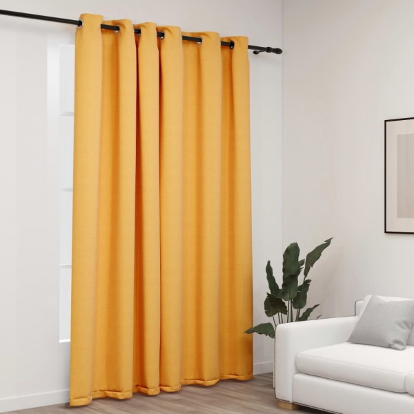 Cortina opaca con ojales look de lino amarillo 290x245 cm D