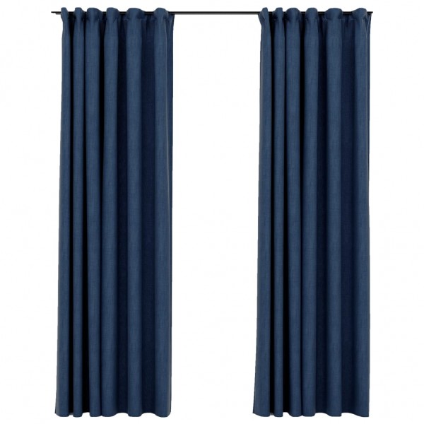 Cortinas opacas aspeto linho com ganchos 2 pcs 140x245 cm azul M 2