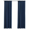 Cortinas opacas aspeto linho com ganchos 2 pcs 140x245 cm azul 2