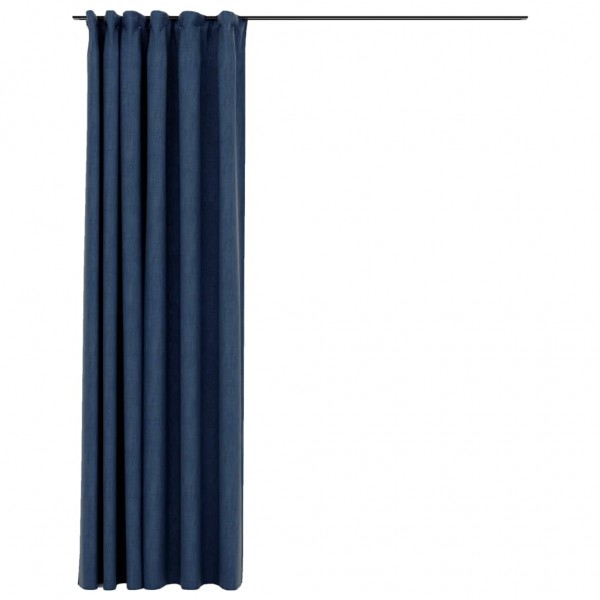 Cortinas opacas aspeto linho com ganchos 290x245 cm azul M 2