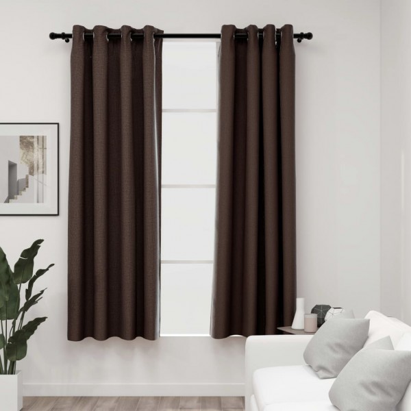 Cortinas opacas ojales look de lino 2 pzas gris topo 140x175 cm D