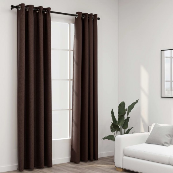 Cortinas opacas ojales look de lino 2 pzas gris topo 140x245 cm D