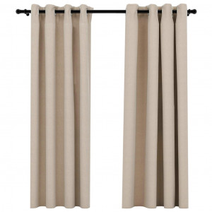 Cortinas opacas con ojales look de lino 2 pzas beige 140x175 cm H