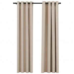 Cortinas opacas con ojales look de lino 2 pzas beige 140x225 cm H