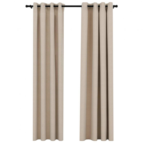 Cortinas opacas con ojales look de lino 2 pzas beige 140x245 cm M 2