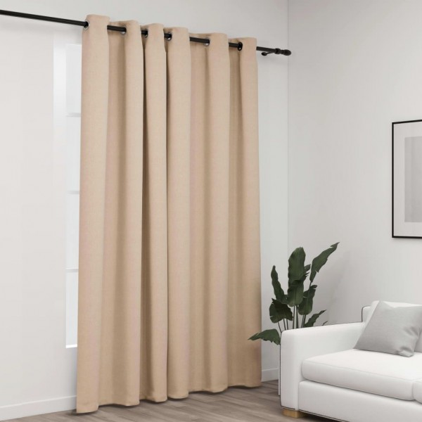 Cortina opaca con ojales look de lino beige 290x245 cm D
