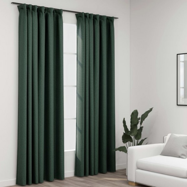 Cortinas opacas con ganchos look de lino 2 pzas verde 140x225cm D