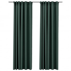 Cortinas opacas con ganchos look de lino 2 pzas verde 140x225cm H