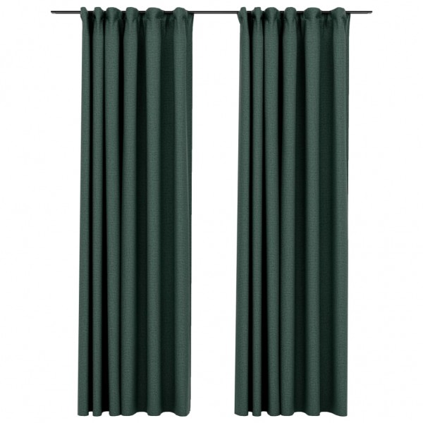 Cortinas opacas aspeto linho c/ ganchos 2 pcs 140x225 cm verde M 2