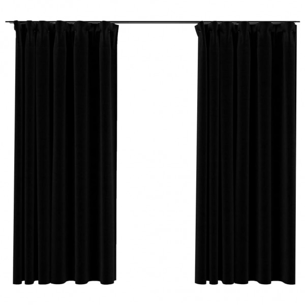 Cortinas opacas aspeto linho com ganchos 2 pcs 140x175 cm preto M 2